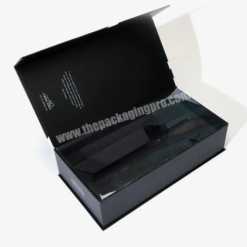 Luxury Cardboard Black Book Magnetic Lid Open Wine Packaging Box With Eva Insert - Buy Magnetic Wine Packaging Box,Wine Gift Packaging Box,Cadboard Wine Bottle Glasses Gift Box.