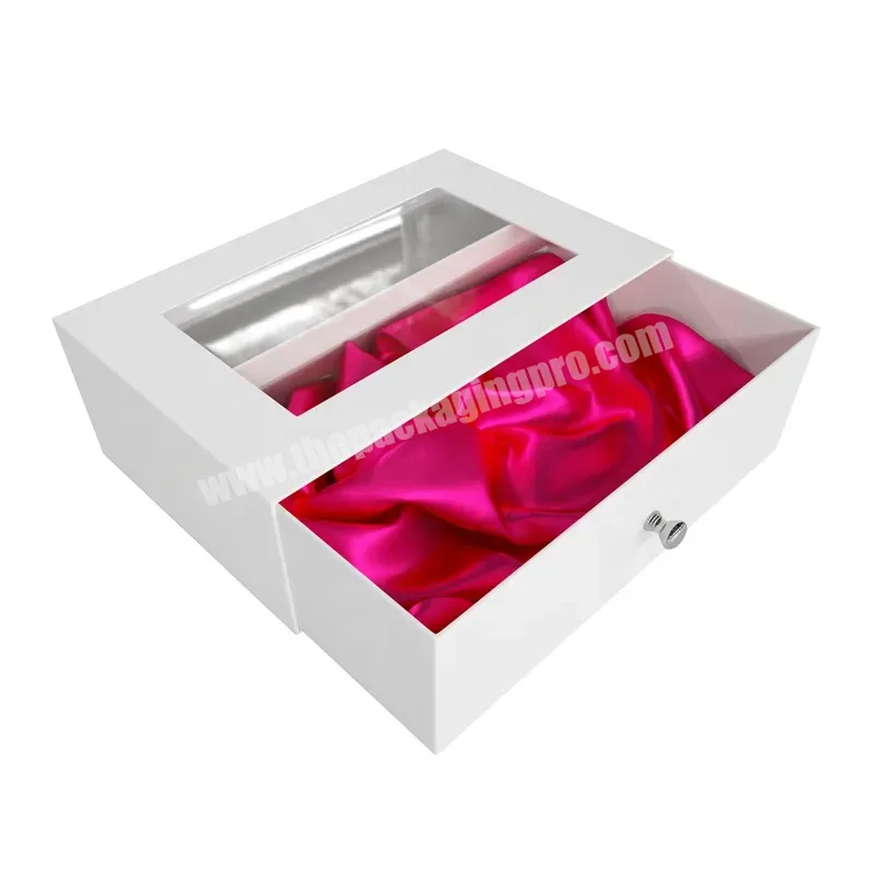 Luxury Custom Cardboard Wig Drawer Box With Satin Insert Pvc Window With Crystal Handle For Gift Jewelry Cosmetics Packaging - Buy Drawer Box With Satin Insert,Drawer Jewelry Box,Drawer Box With Window.