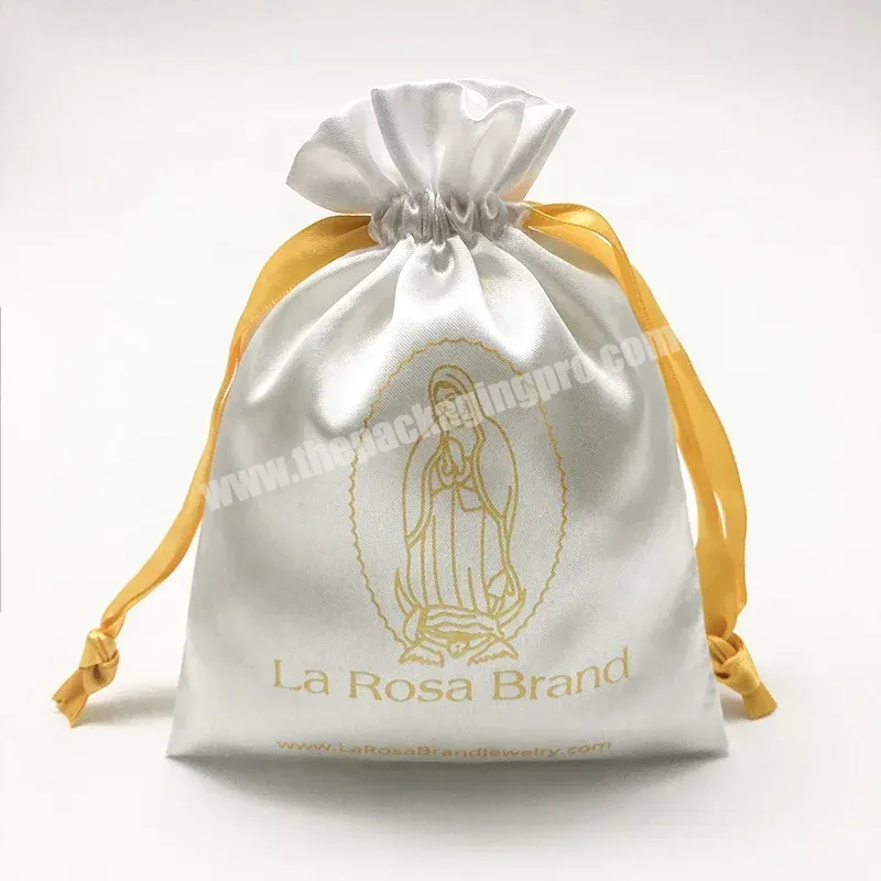 Promotional Custom Golden Logo Printed Gift Packaging Satin Bag Luxury Cosmetic Collection Drawstring Pouch - Buy Satin Cosmetic Bag,Satin Drawstring Bag,Gift Packaging Pouch.