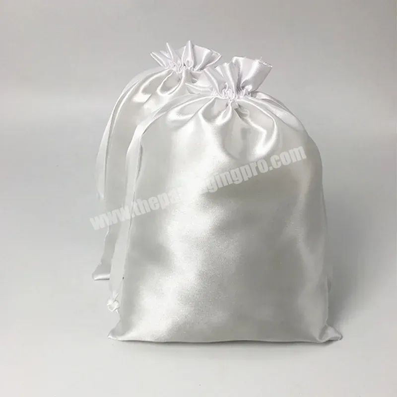 Wholesale Custom Quality Pure White Soft Cosmetic Packaging Drawstring Dust Bag Satin Wig Pouch With Logo - Buy Cosmetic Packaging Pouch,Satin Drawstring Pouch,Custom Satin Pouch.