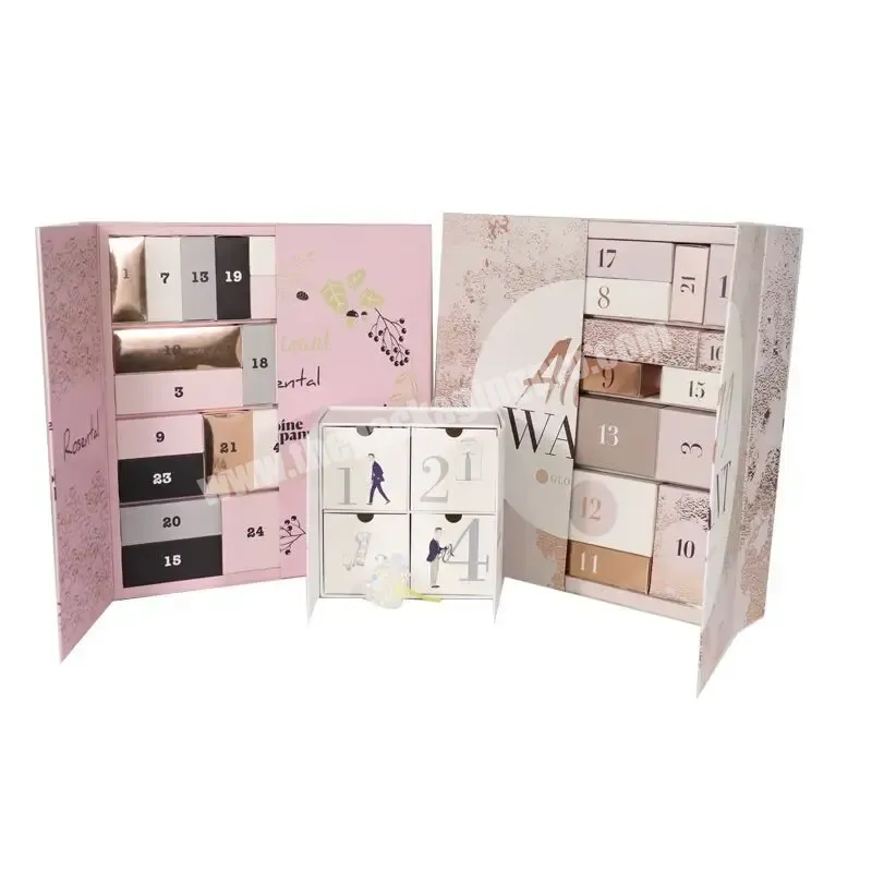 Pink Custom Double Door Advent Calendar Packaging Box With Ribbon - Buy Advent Calendar Double Door,Make Up Box,Custom Advent Calendar Box.