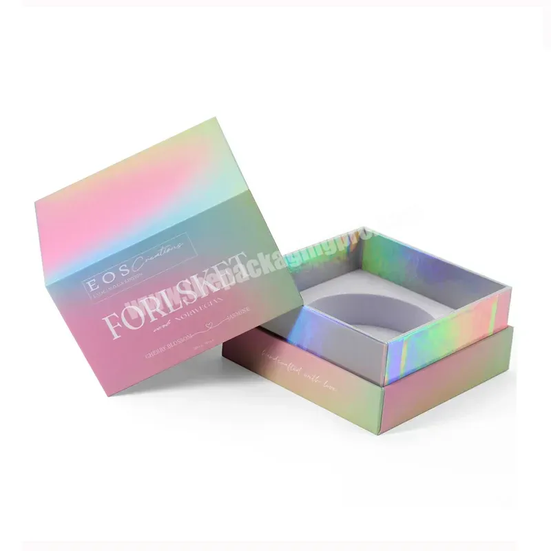 Custom Iridiscent Holographic Candle Box Premium Luxury Rigid Board Candle Gift Box With Eva Insert - Buy Custom Holographic Candle Box,Luxury Rigid Board Candle Gift Box With Eva Insert,Premium Candle Packaging.