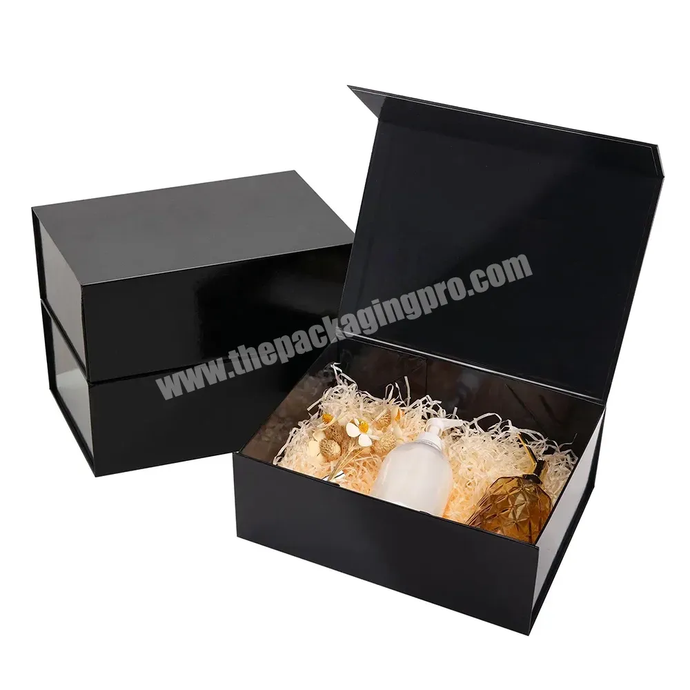 Custom Logo Printed Luxury Rigid Folding Closure Black Magnetic Paper Box Wholesale Cosmetic Gift Boxes With Magnetic Lid - Buy Black Gift Box,Gift Box With Magnetic Lid,Custom Logo Luxury Folding Magnetic Gift Box.