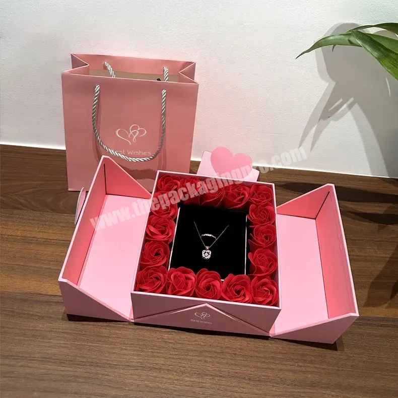 Spot Wholesales 16 Roses 5 In 1 Jewelry Gift Set Storage Box Earrings Necklace Rings Display Box Wedding Rigid Paper Boxes - Buy Valentines Day Portable Preserved Flower Box Packaging Pink Red Bouquet Flowers Box Proposal Gift Packaging Boxes With Fo