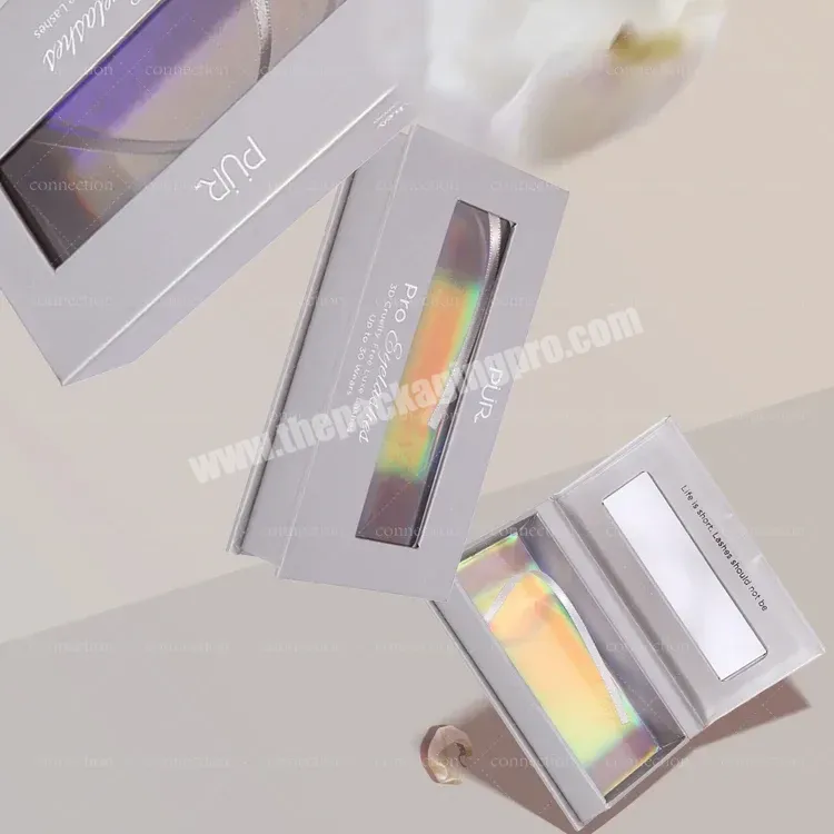 Custom Luxury Hologram Gift Lipstick Cosmetic Packaging Texture Paper Window Box With Logo - Buy Cosmetic Packaging Box,Window Lid Paper Box,Packaging Box With Clear Pvc Window.