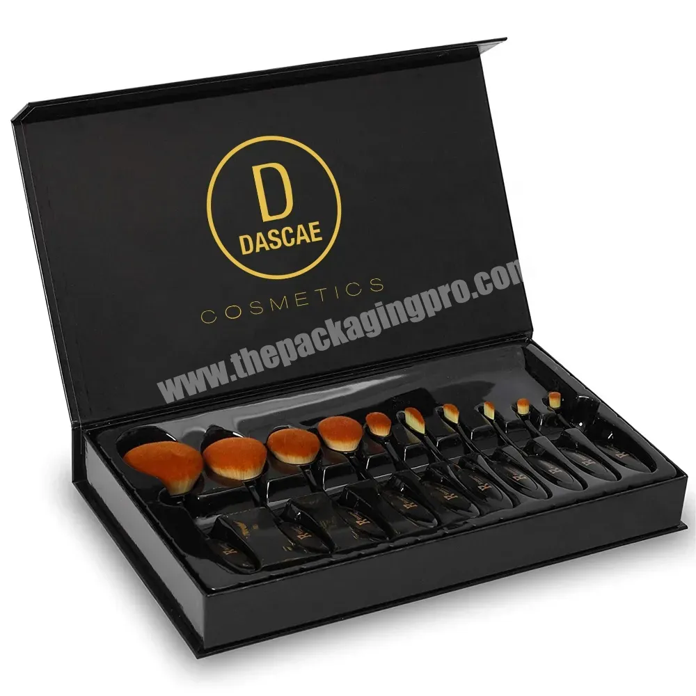 Luxury Black Makeup Brush Set Gift Box Packaging With Logo Gold Foil,Hair Comb Cosmetic Cardboard Magnetic Box For Essential Oil - Buy Makeup Brush Box Packaging,Magnetic Box Packaging,Cosmetic Box.