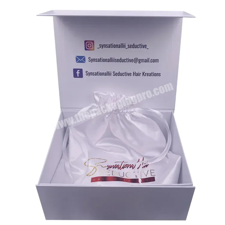 Luxury Custom Rigid Cardboard Magnetic Closure Folding Gift Box For Hair Extension Packaging Paper Box With Satin Bag For Wigs - Buy Hair Packaging Boxes Luxury,Wig Boxes Custom Logo,Satin Bag For Wigs.