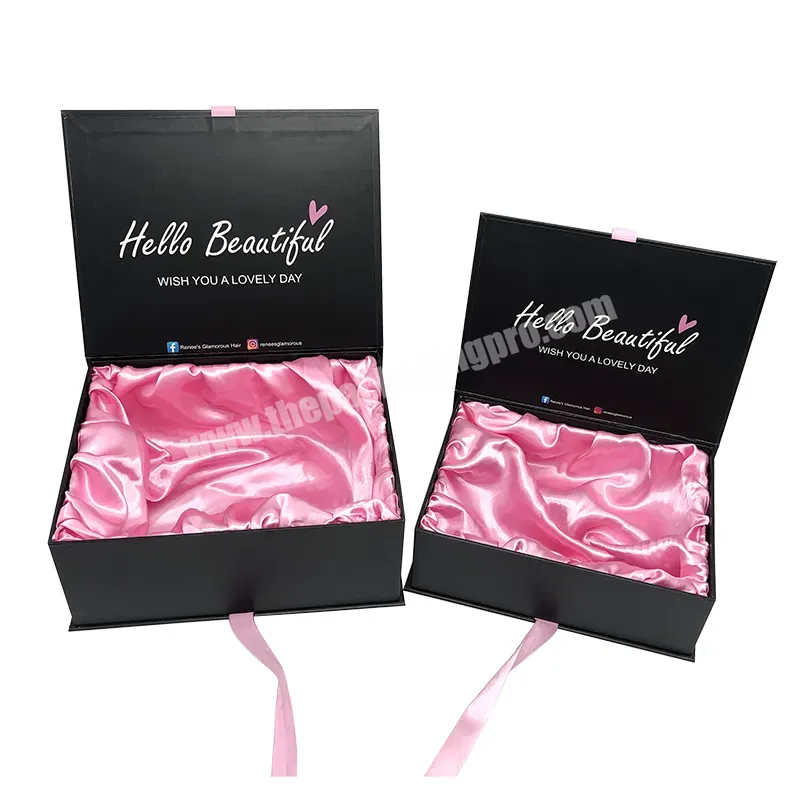 Wholesale Custom Logo Luxury Black Wig Hair Extensions Packaging Boxes Clothing Gift Box Apparel Box Insert Satin With Ribbon - Buy Wig Packaging Boxes Luxury,Hair Box,Luxury Gift Box.