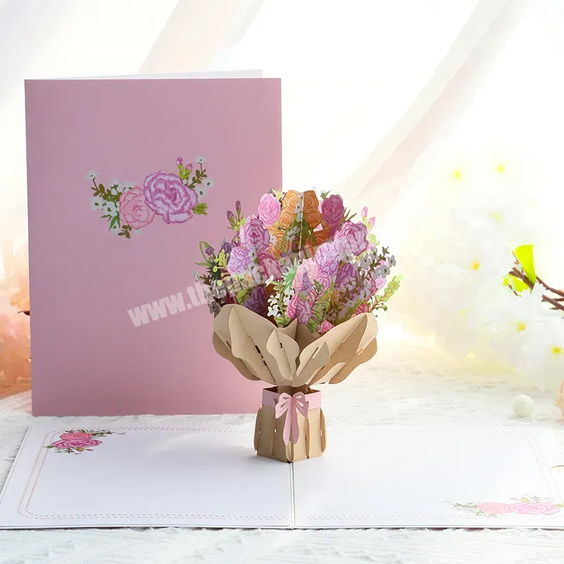 3d Pop Up Carnation Bouquet Greeting Card - Buy 3d Laser Cut Greeting Card,Custom 3d Pop Up Card,Laser Cut Paper Card.