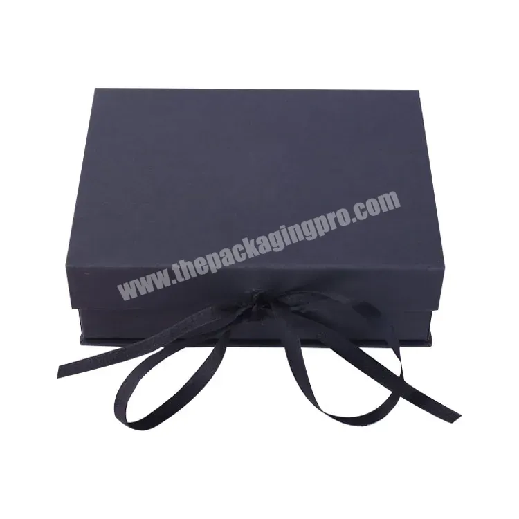 Black Gift Paper Box With Ribbon Custom Your Own Logo Print Hardcover Cardboard Packaging Boxes - Buy Gift Boxes With Ribbon Closure,Black Kraft Paper Box,Black Gift Box Gift Box With Lid.