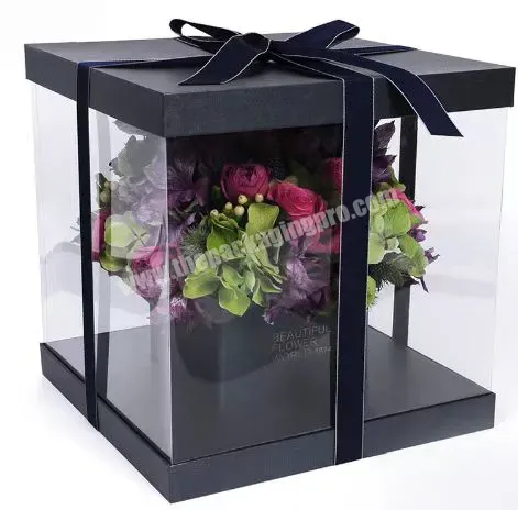 Clear Plastic Flower Shipping Box Square Pvc Flower Box Luxury Mysterious Black Valentines Day Birthday Gift Box - Buy Valentines Day Rectangle Portable Preserved Flower Box Clear Plastic Window Bouquet Flower Box Flower Box Gift Box For Valentine,We