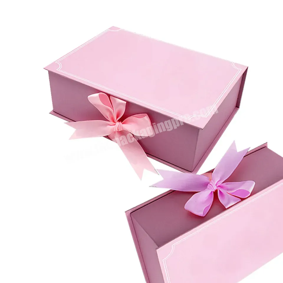 Custom Branding Matte Pink Magnetic Closure Paper Gift Box For Garments Ribbon Handle Rectangular Folding Clothing Packaging - Buy Magnetic Gift Box Large,Magnetic Gift Box For Jewelry,Magnetic Gift Boxes Wholesale.