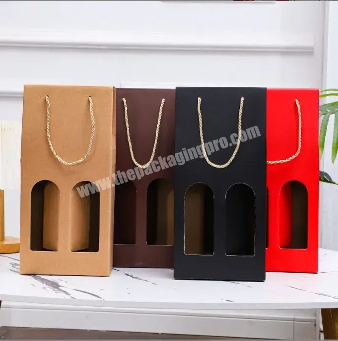 Custom High Quality Corrugated Paper Cardboard Wine Bottle Packaging Box Single Double Portable Red Wine Gift Box With Windows - Buy Wine Gift Box,Wine Package Box,Wine Boxes Packing.