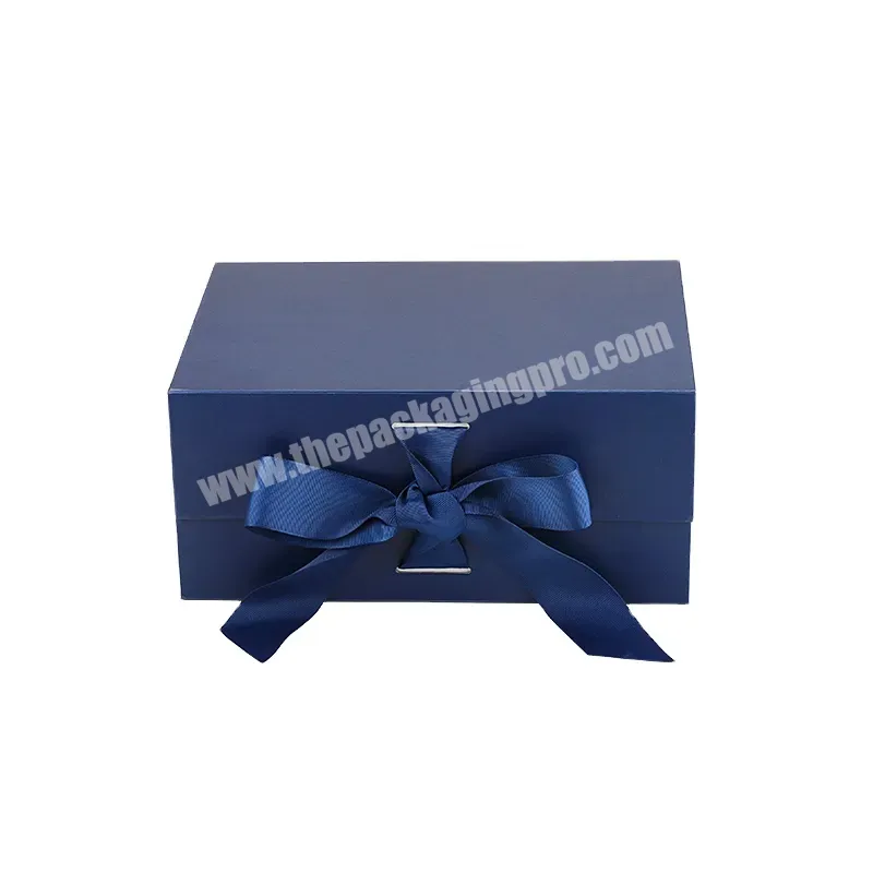 Custom Logo Luxury Blue Rigid Cardboard Folding Ribbon Magnetic Gift Packaging Boxes - Buy Blue Gift Box,Ribbon Packaging Box,Magnetic Gift Box Packaging.