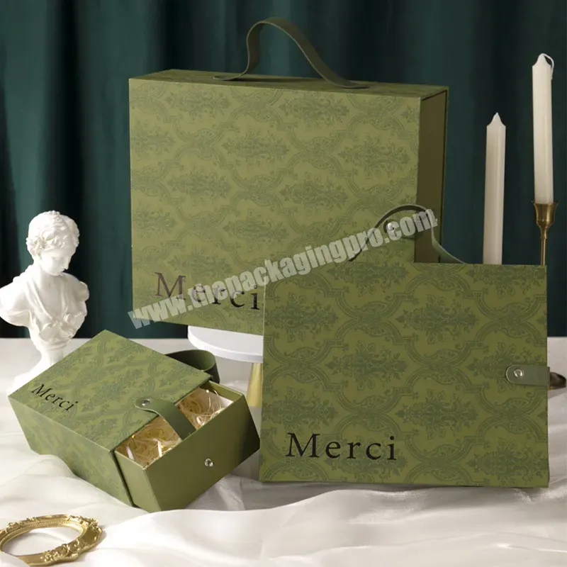 Custom Logo Luxury Green Slide Drawer Wedding Favor Wig Gift Box Packaging With Leather Handle - Buy Wholesale Paper Box,Hair Packaging Boxes Luxury,Cardboard Box Packaging.