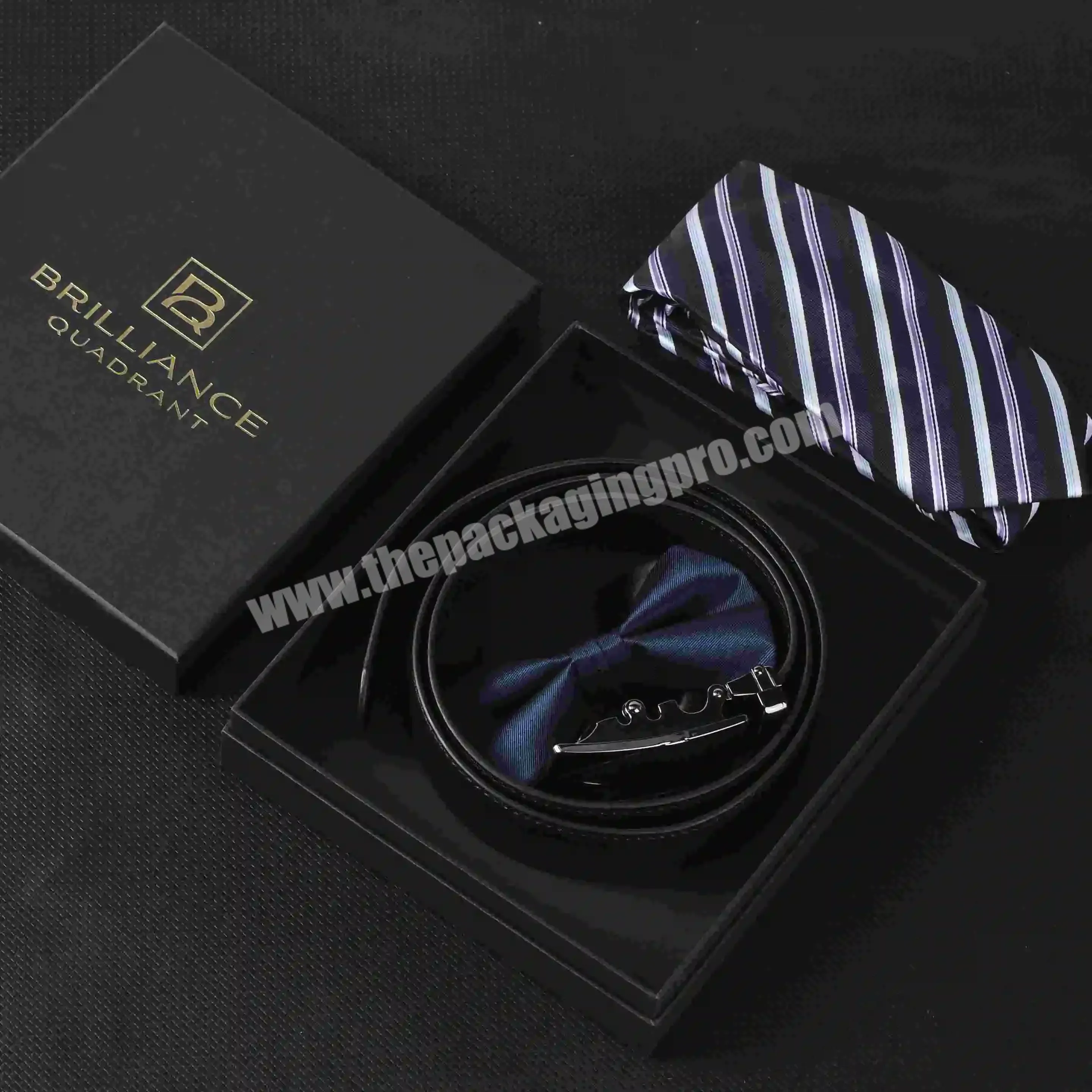 Customized Logo Printed Luxury Necktie Packaging Bow Tie Paper Box Lid And Base Paper Box With Velvet Insert - Buy Custom Black Gold Stamping Black Cardboard Lid And Bottom Paper Box For Neckerchief And Necktie Packing,Customized Paper Box For Neckti