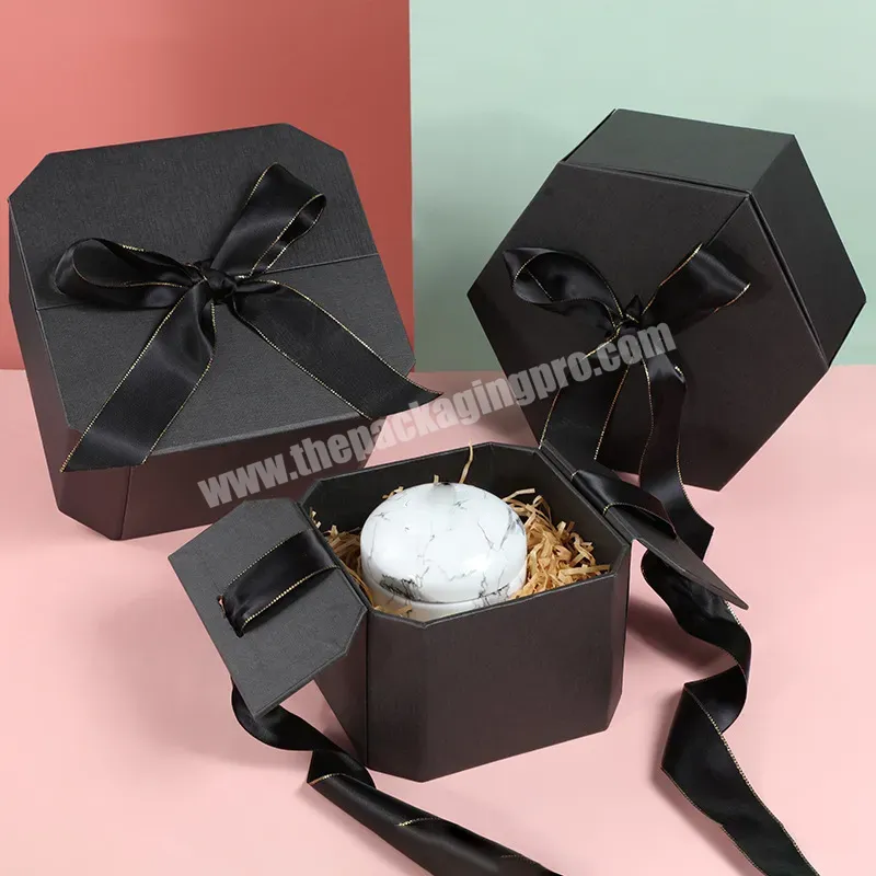 Gift Box With Double Door Cosmetic Packaging Box Custom Black Cardboard Boxes With Ribbon - Buy Cardboard Box,Gift Box With Double Door,Cosmetic Packaging Boxes.