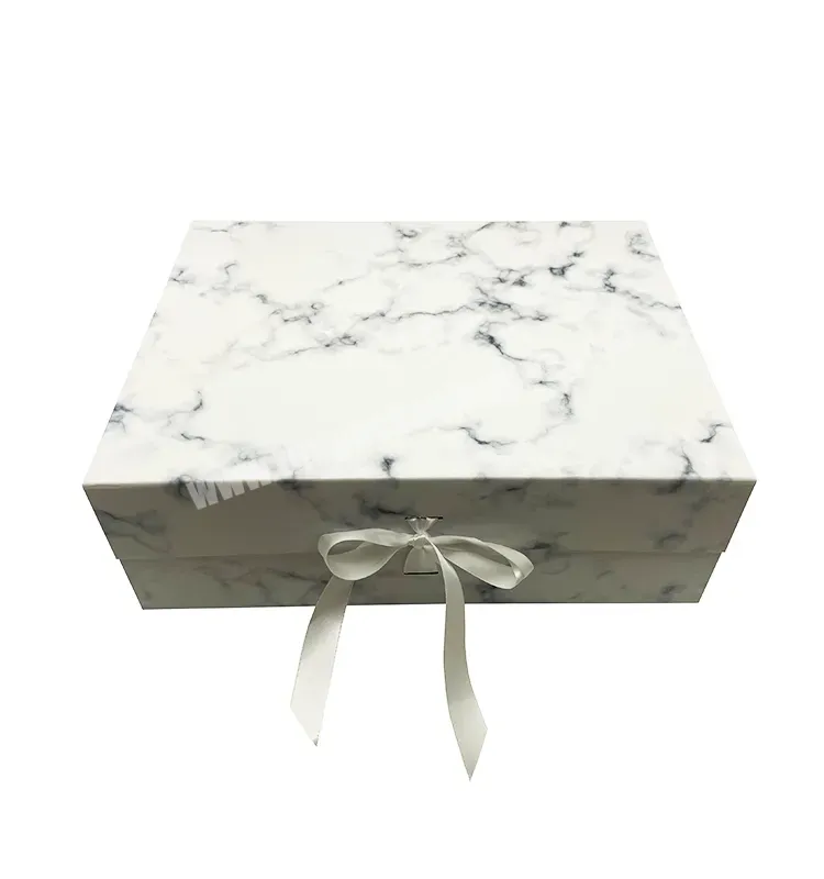 White Marble Printed Magnetic Gift Boxes With Magnetic Lid For Packaging Rigid Folding Paper Gift Box With Ribbon - Buy Folding Gift Box With Ribbon,Magnetic Gift Box,Marble Gift Box.